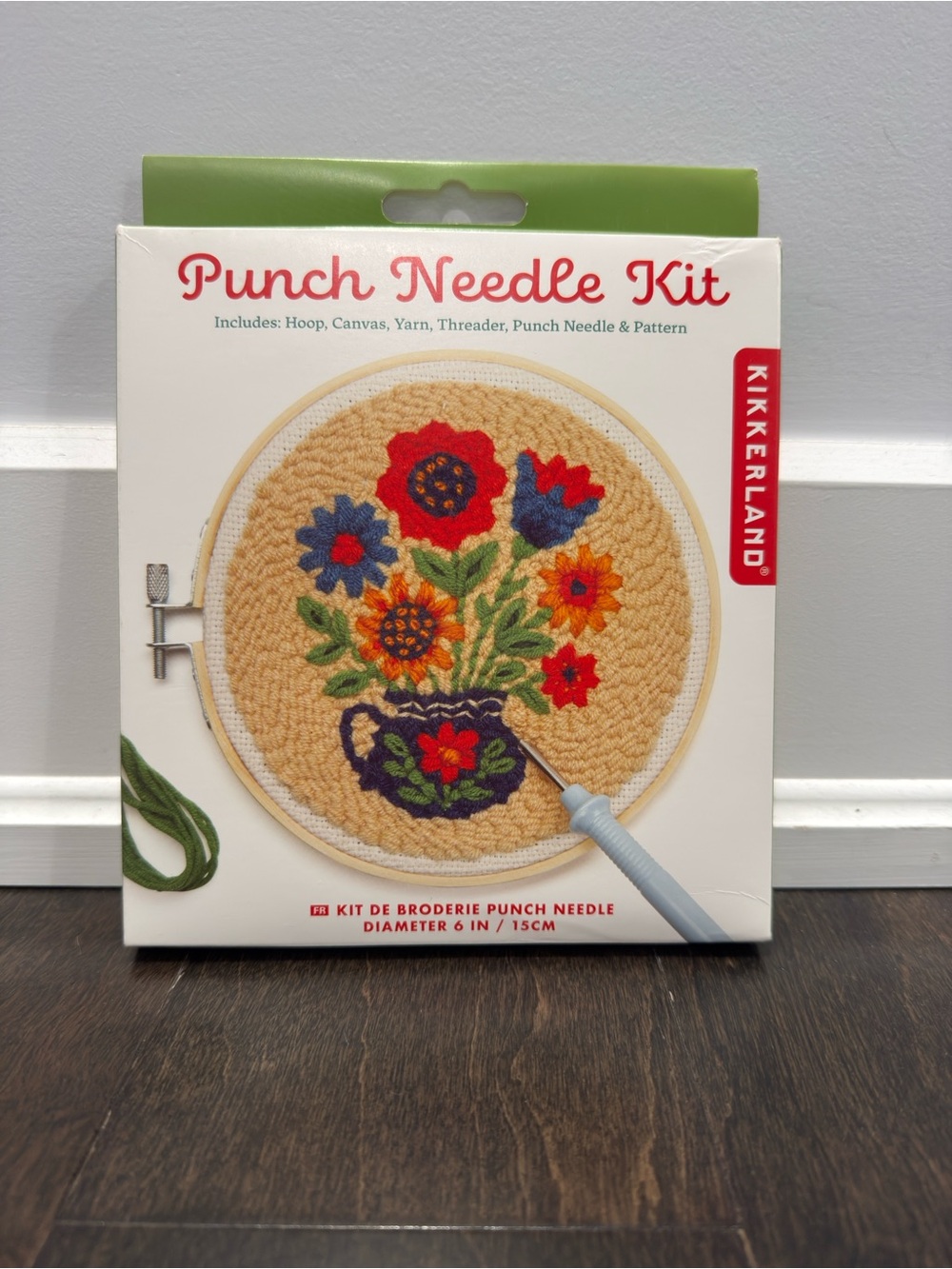Kikkerland Punch Needle Kit – Beige Background with Multicolor Floral Design